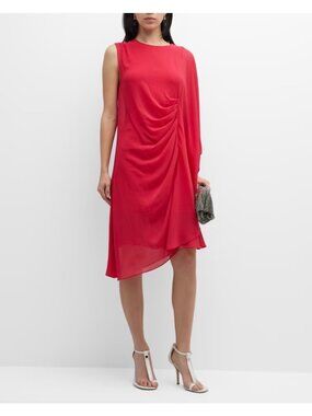KOBI HALPERIN Women Red Sheila One-Sleeve Chiffon Dress Size L NWT mspr $398
